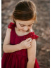 Cap Sleeves Burgundy Lace Tulle Flower Girl Dress